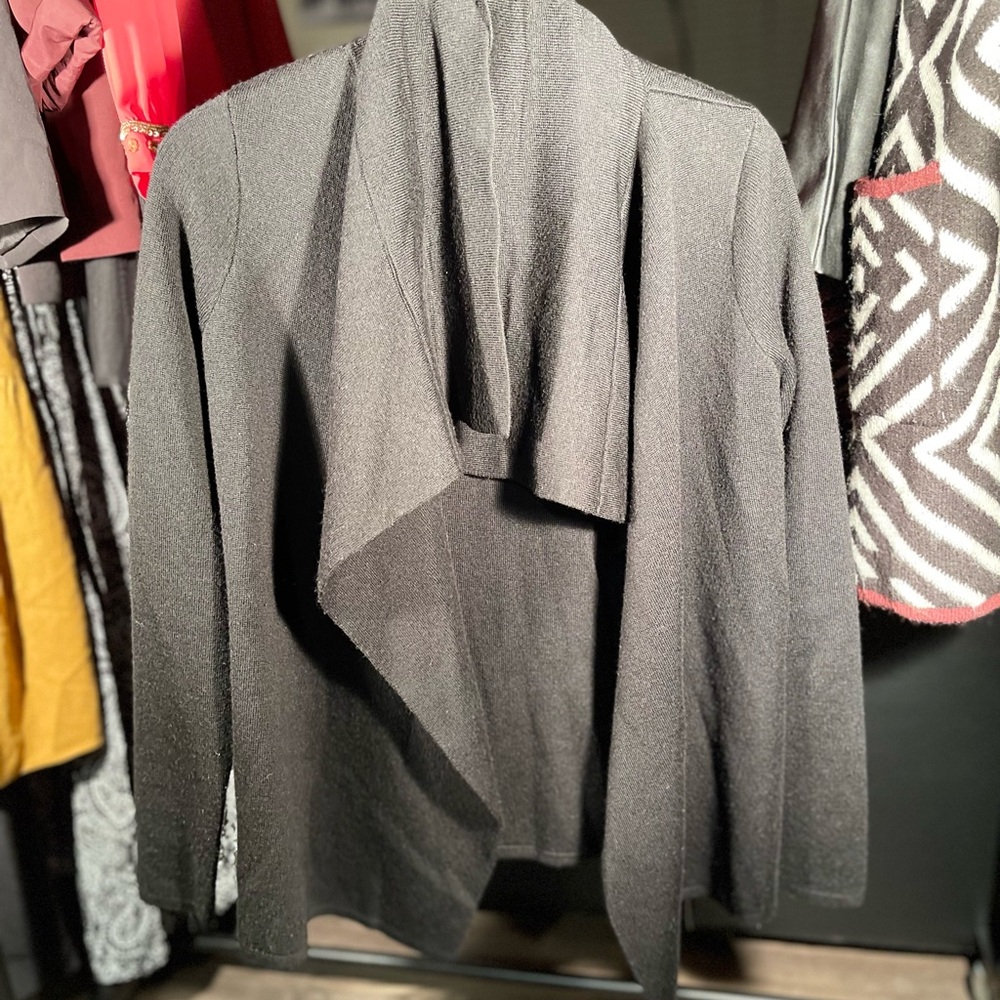 🛑 LOFT Black Women's Open-front Cardigan Sweater with a Waterfall Collar
